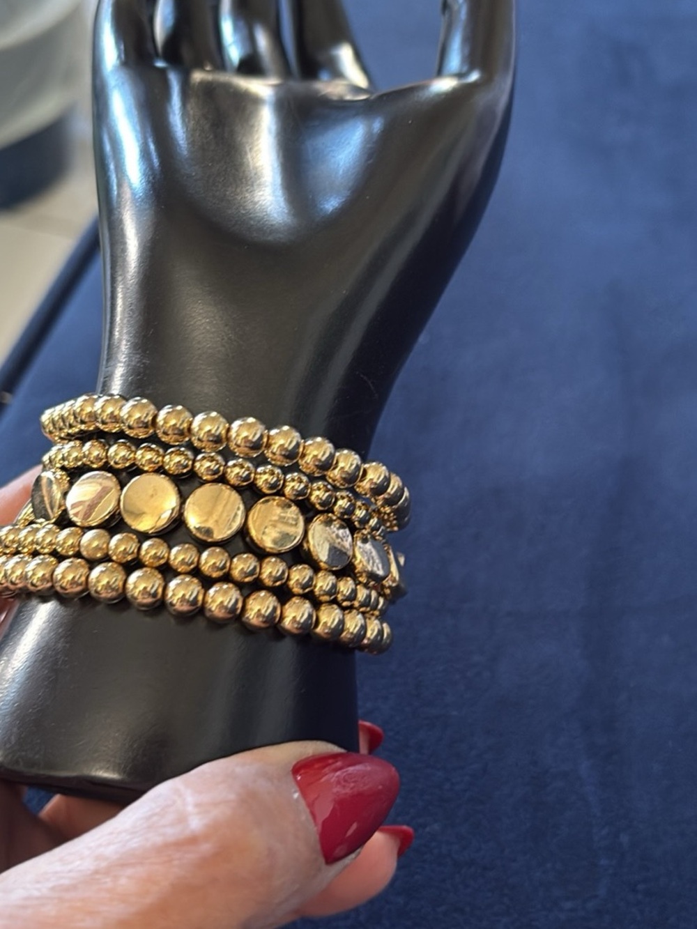 Gold Beaded Stretch Bracelet Stack - Women’s Fashion Jewelry